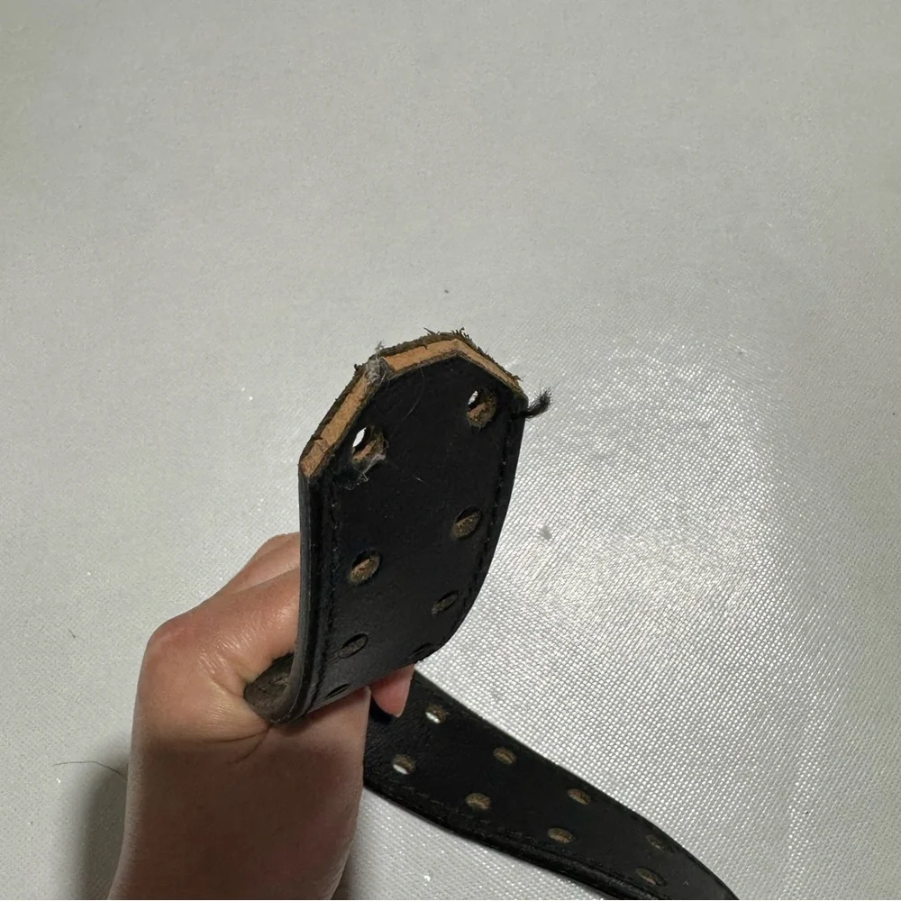 Vintage Y2K 90s Black Leather‎ Double Hole Belt Mens Size 40